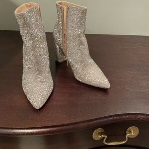 Betsey Johnson Silver Rhinestone Heeled Boots